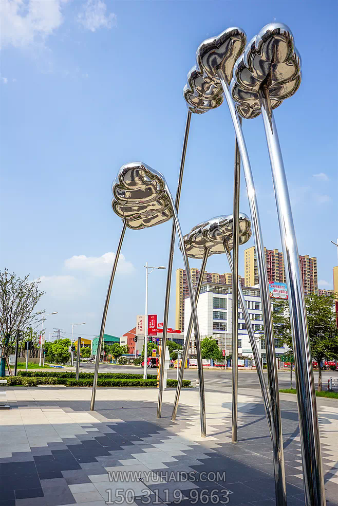 广场不锈钢抽象艺术荷叶雕塑