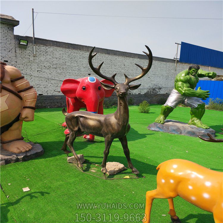 售楼部园林玻璃钢仿铜梅花鹿景观雕塑