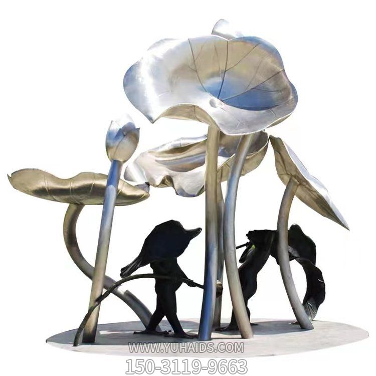 不锈钢抛光荷花荷叶雕塑小区喷泉装饰摆件