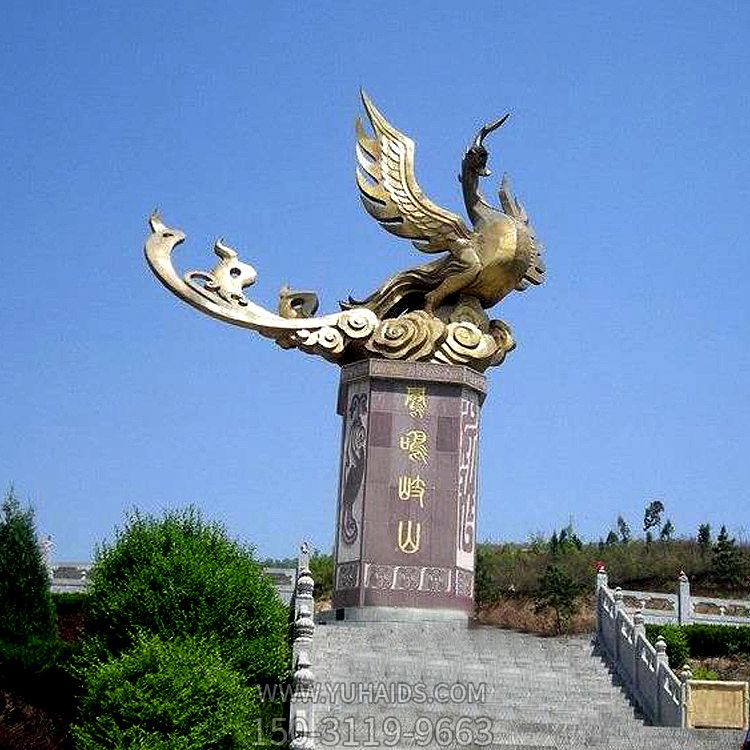广场不锈钢浮雕飞翔的凤凰雕塑
