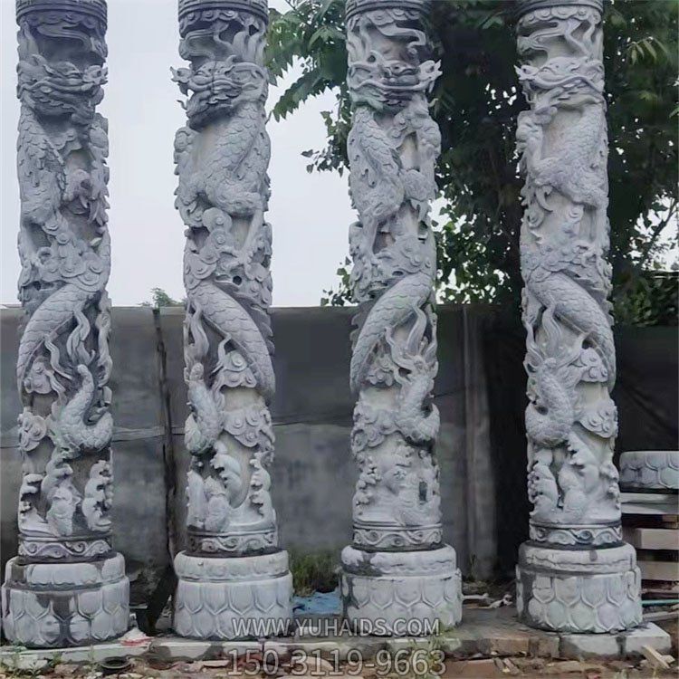 祠堂寺庙摆放大理石浮雕古建大型石龙柱雕塑