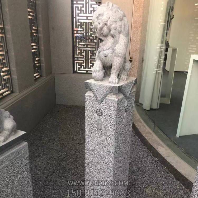 天然石材花岗岩浮雕狮子拴马柱中式庭院门外摆件雕塑