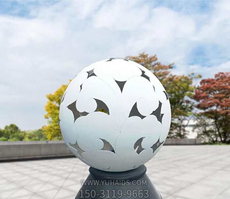 公园抽象不锈钢白色镂空球雕塑