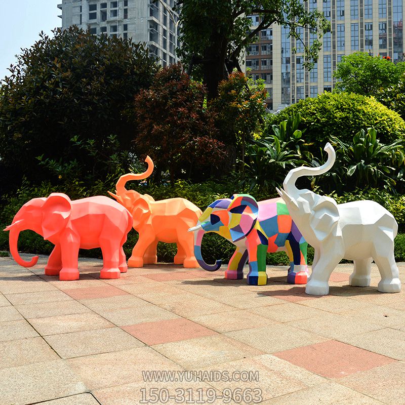 公园景区玻璃钢彩绘创意大象雕塑
