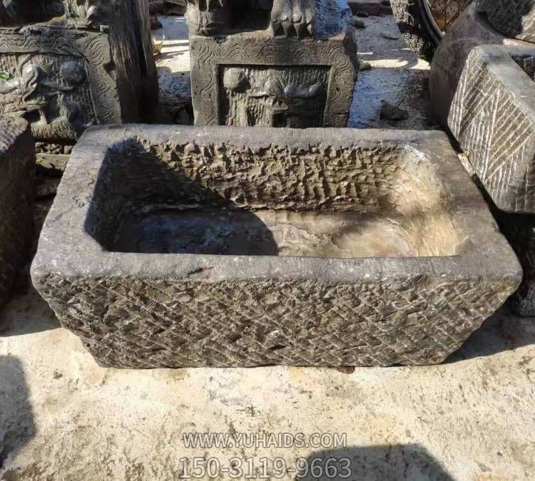 庭院做旧长方形老石槽雕塑