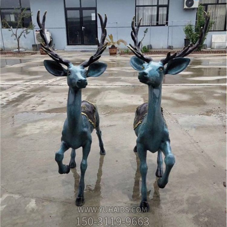 庭院别墅玻璃钢仿铜梅花鹿雕塑