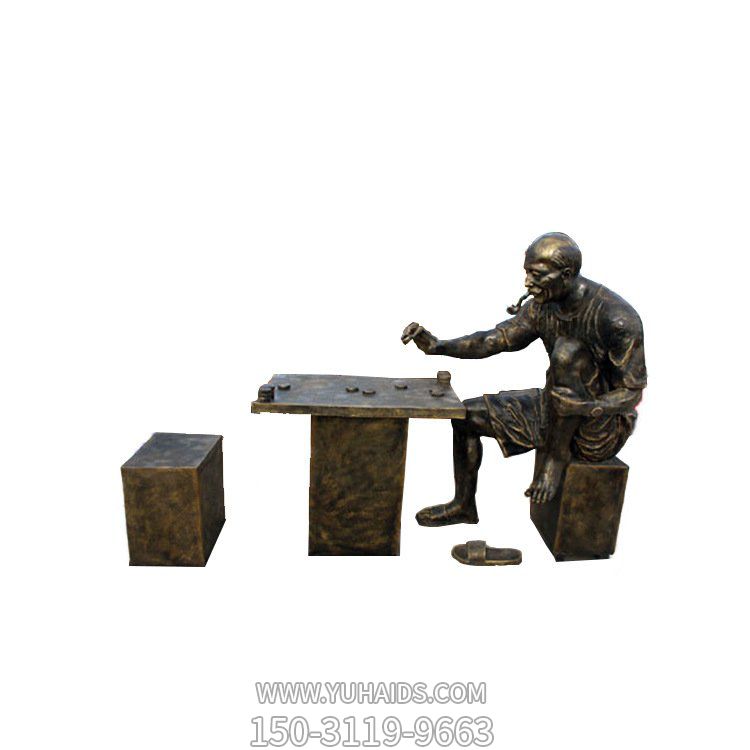 园林景区玻璃钢仿铜下象棋的人物景观情景小品雕塑