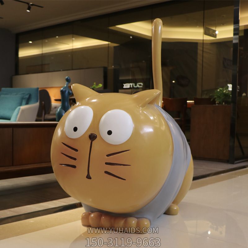 景区玻璃钢可爱的胖胖猫雕塑