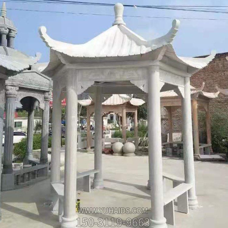 户外公园大理石石雕中式六角凉亭雕塑