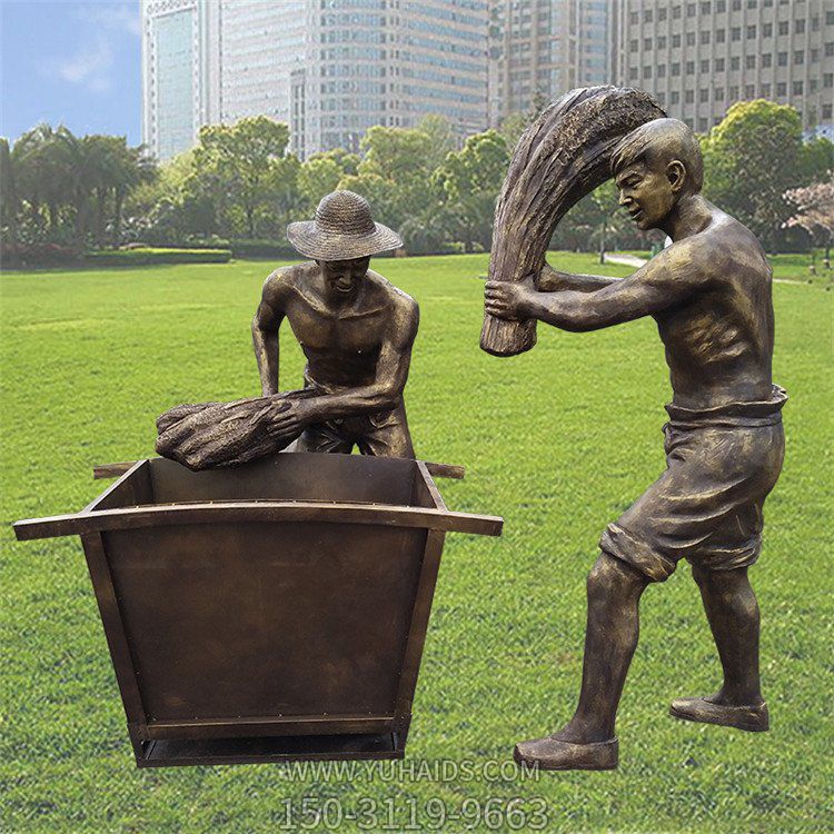 民俗小品玻璃钢仿铜丰收的人物景观摆件雕塑