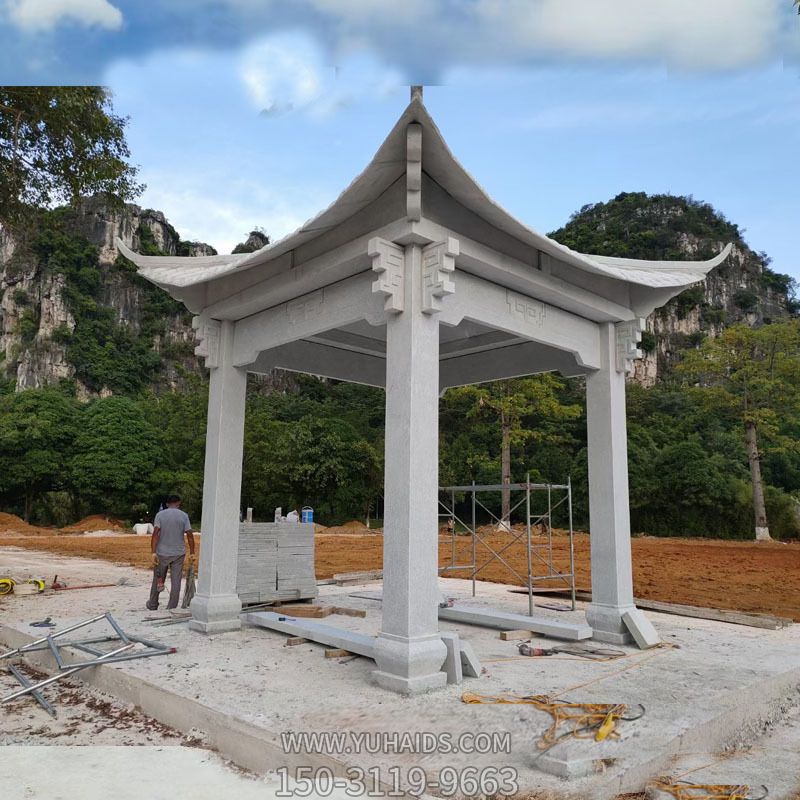 -山区景观摆放四角仿古建花岗岩凉亭雕塑