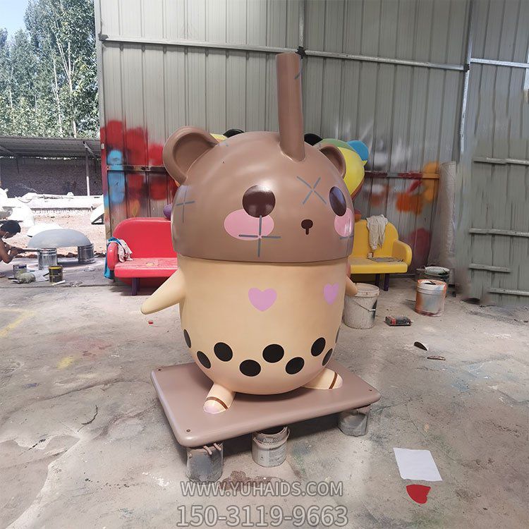 奶茶店玻璃钢卡通创意奶茶造型公仔雕塑