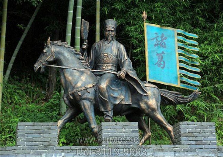 景点户外摆放铸铜历史人物诸葛骑马雕像雕塑
