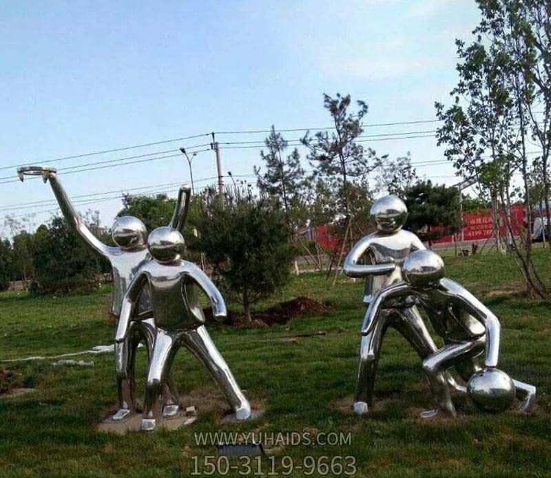 学校草坪摆放抛光抽象儿童打篮球运动不锈钢雕塑