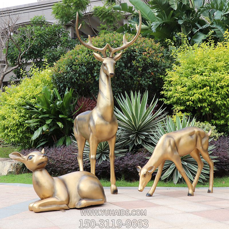 景区不锈钢仿铜园林景观装饰品梅花鹿雕塑