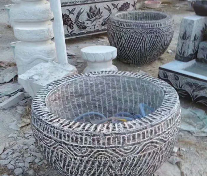 仿古招财庭院石雕纹路缸雕塑