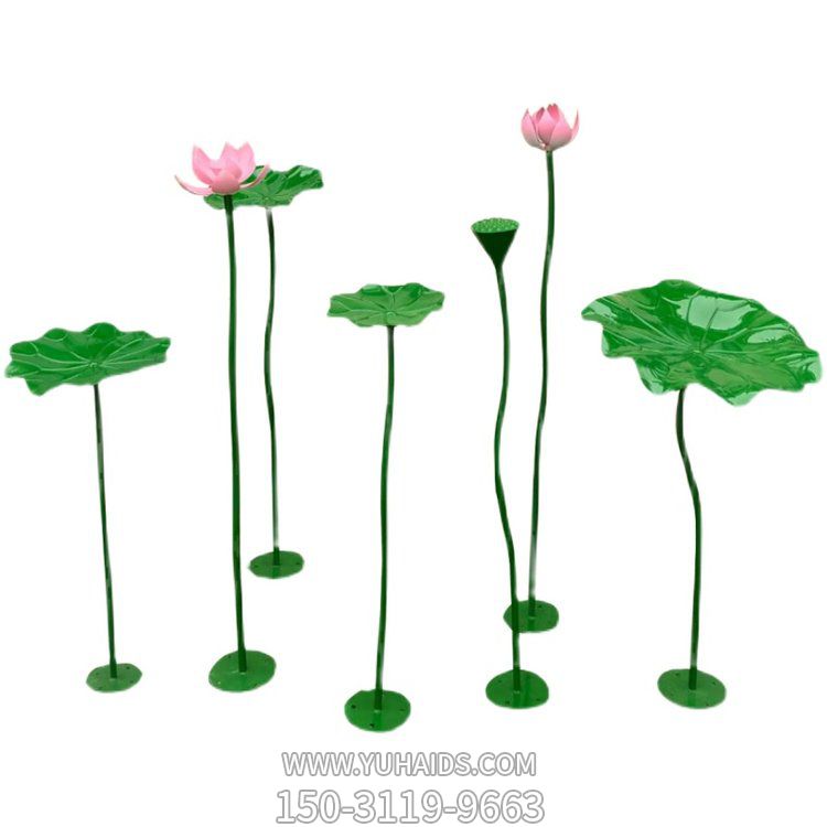 别墅小区水池摆放不锈钢喷漆仿真荷花水景雕塑