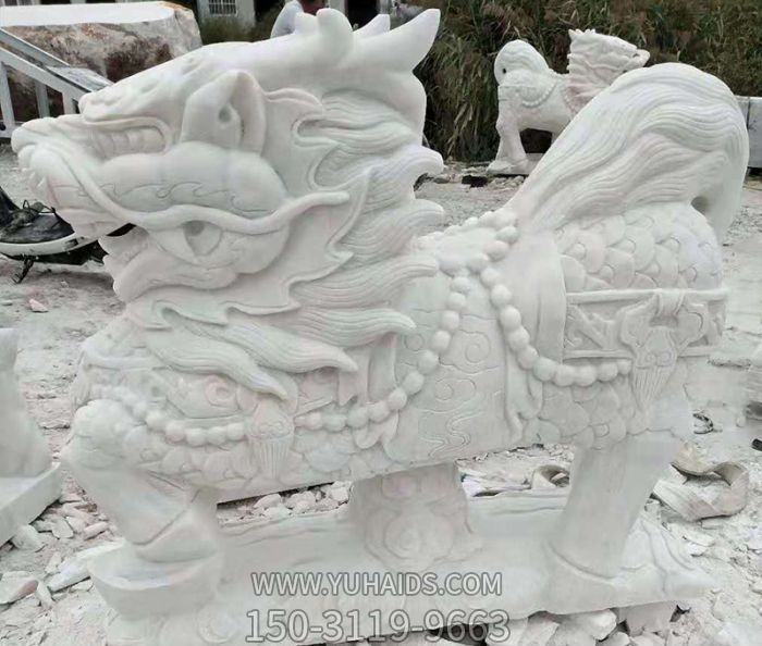园林寺庙汉白玉石雕神兽麒麟雕塑