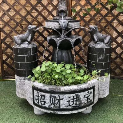 仿古园林动物喷泉青石雕塑