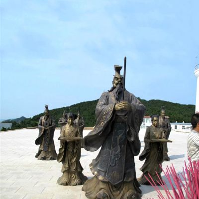  寺庙公园铸造鎏金汉武帝刘彻祭天情景雕塑