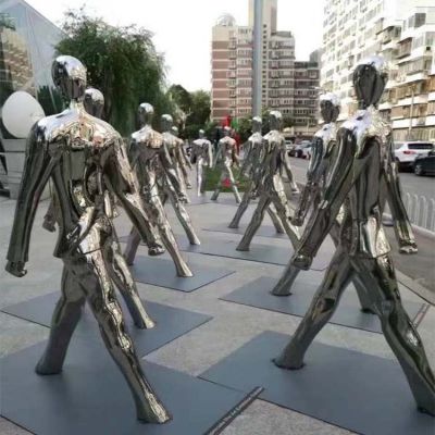 城市广场创意不锈钢镜面抽象人物景观