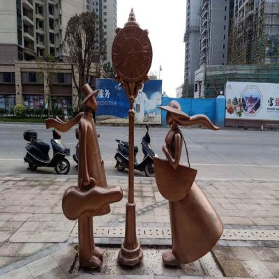 城市街道玻璃钢抽象创意人物仿铜景观摆件