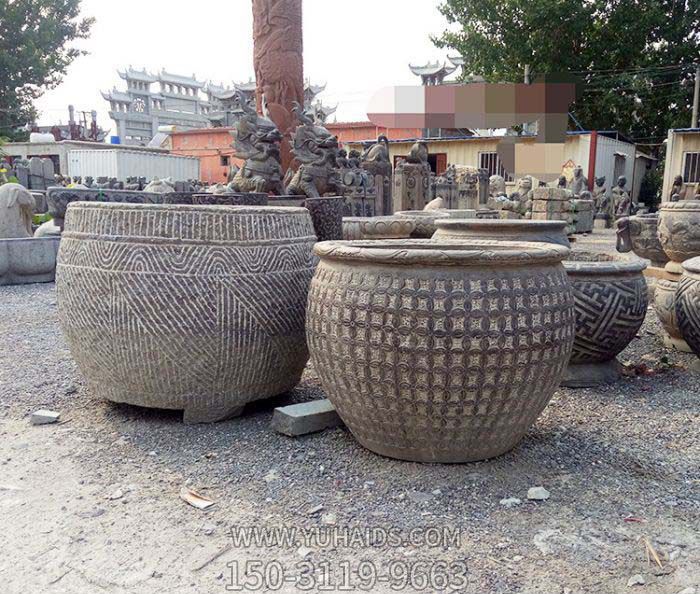 庭院景观纹理石浮雕水缸雕塑