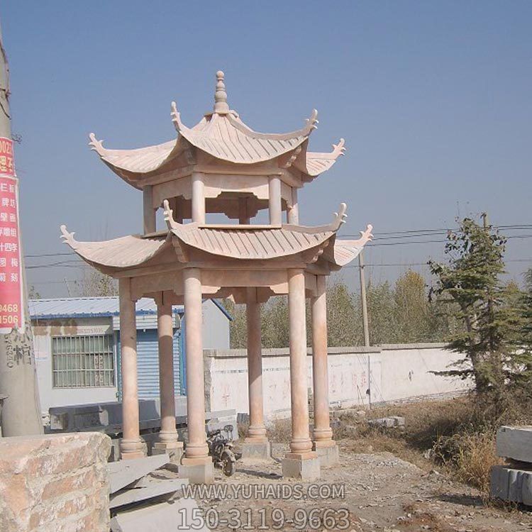 晚霞红大理石石雕大型户外公园凉亭摆件雕塑