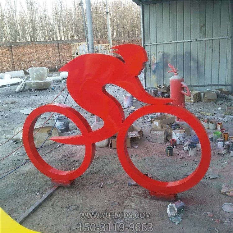 校园公园户外不锈钢抽象骑自行车的人物景观雕塑