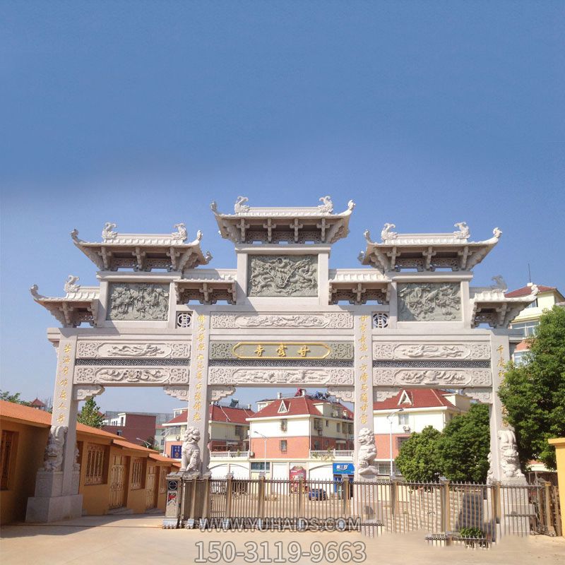 佛教寺院仿古建筑楼门石雕牌楼雕塑