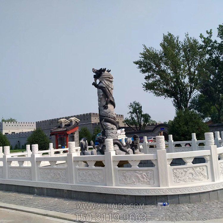 寺院户外水池景观汉白玉浮雕围栏雕塑