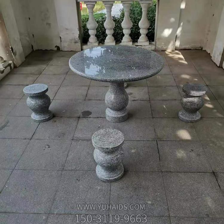 天然石材花岗岩灰雕刻家用圆形石桌石凳雕塑