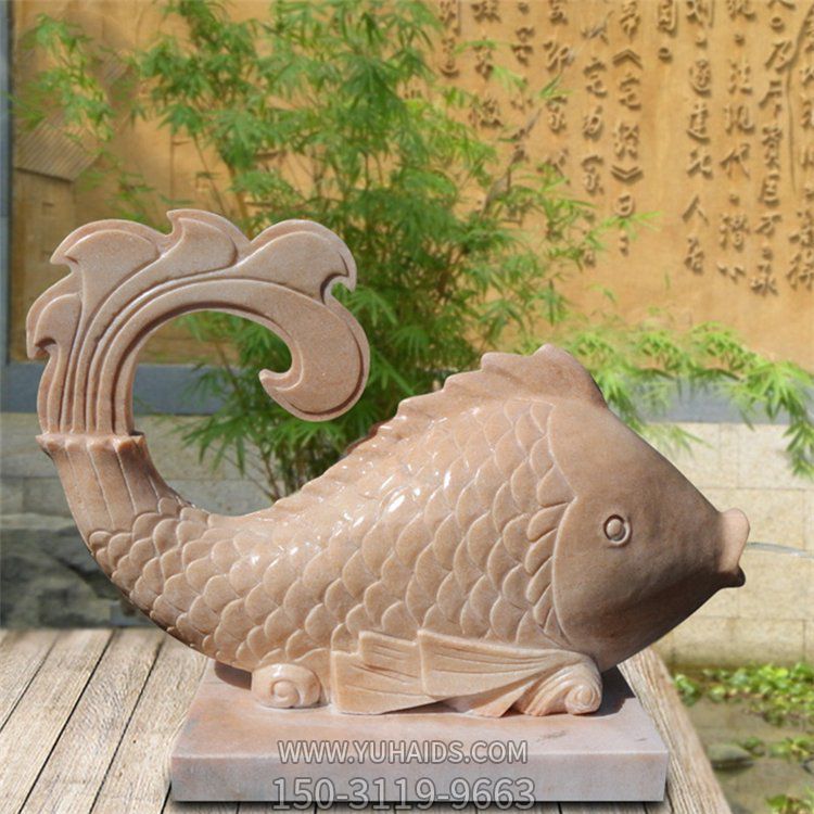 大理石石雕户外水景摆件鲤鱼雕塑