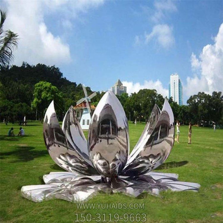 不锈钢镜面户外园林景观大型莲花雕塑