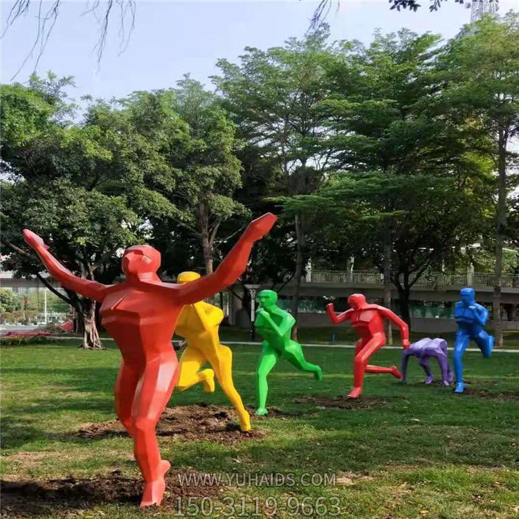 运动主题玻璃钢彩绘几何跑步的抽象人物景观雕塑