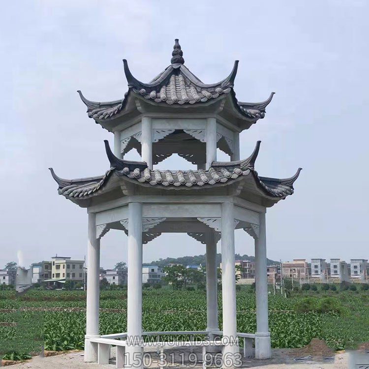 青石雕刻二层仿古建筑园林凉亭村庄景观雕塑