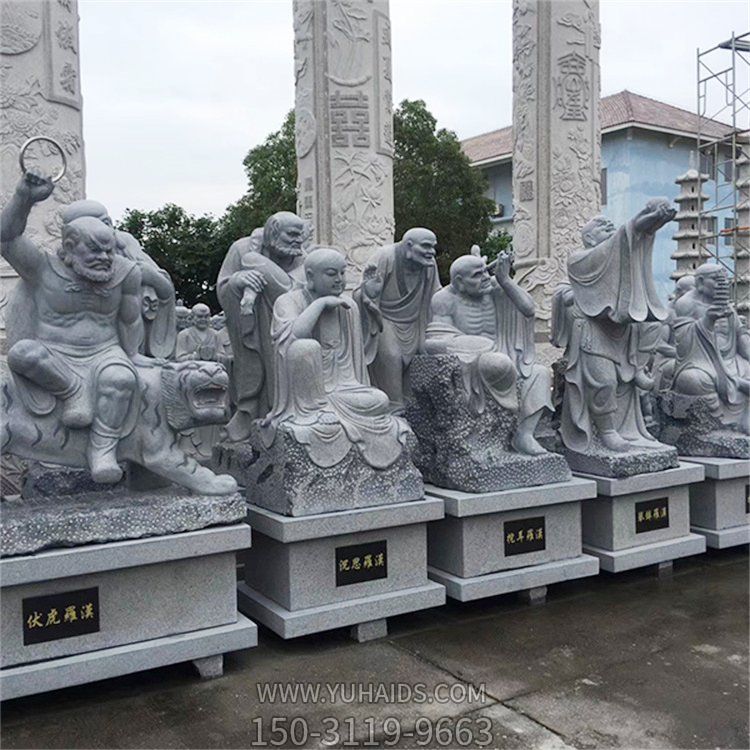 大理石石雕户外园林大型寺庙宗教十八罗汉雕塑