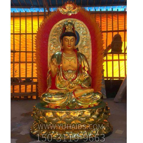寺庙新中式玻璃钢彩绘观音佛像雕塑