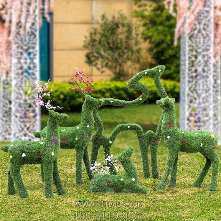 绿植草皮梅花鹿雕塑 花园林景观售楼处装饰品摆件