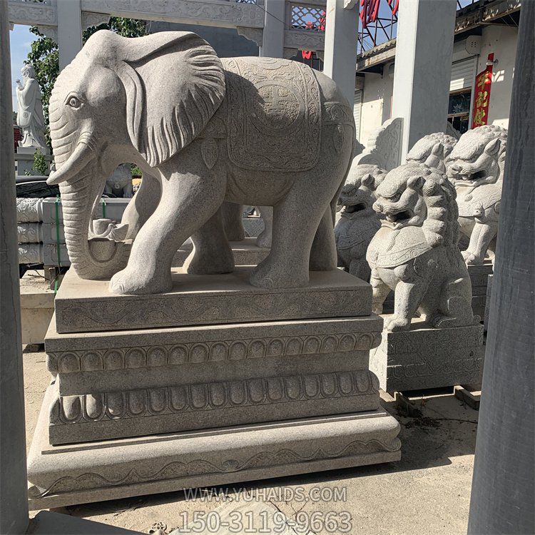 银行门口摆放汉白玉青石浮雕招财大象雕塑