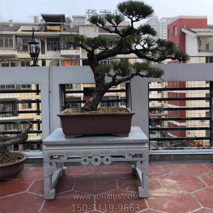 花岗岩雕刻镂空中式阳台盆景绿植花架雕塑摆件