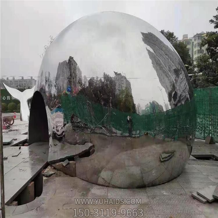 不锈钢镜面户外公园大型抽象鲸鱼雕塑