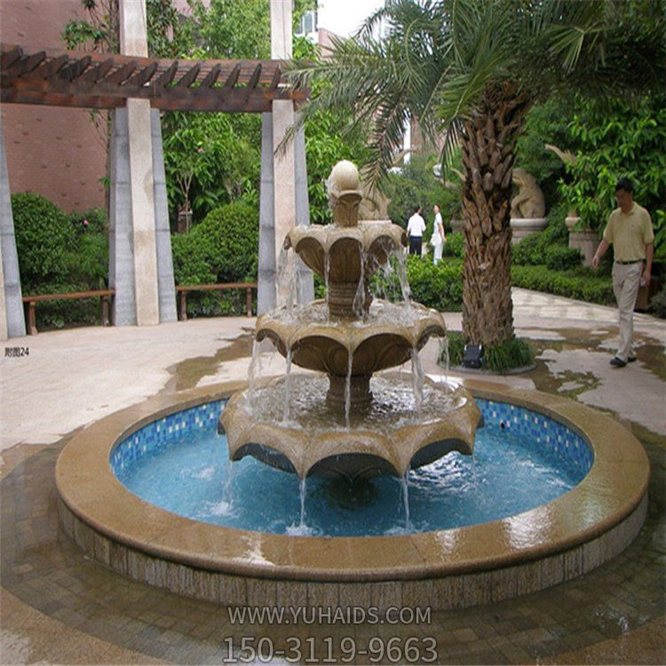 欧式汉白玉石雕喷泉 广场小型喷水池摆件雕塑