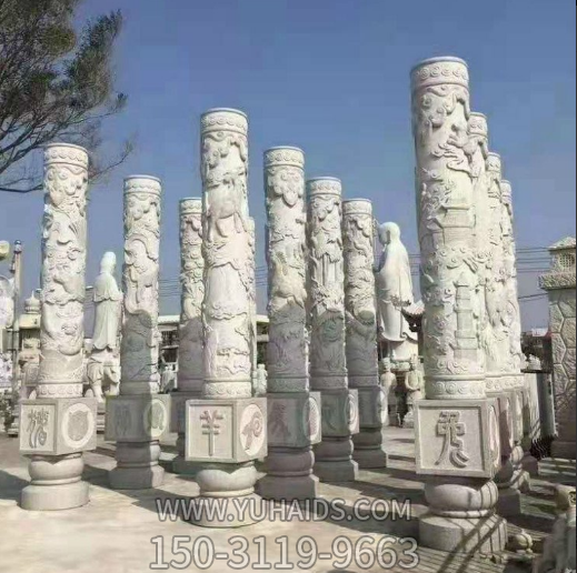 十二生肖石柱子，城市园林文化柱雕塑
