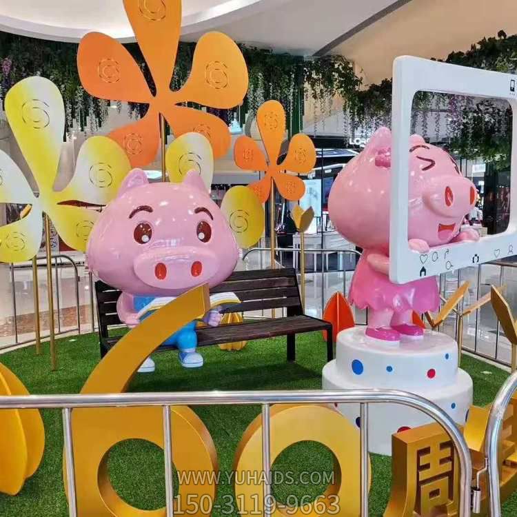 幼儿园商场玻璃钢卡通园林动物景观小猪摆件雕塑