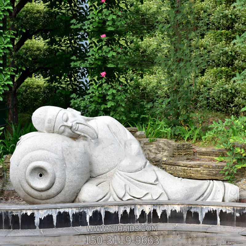 公园唐代诗人李白醉酒砂岩石雕景观雕塑