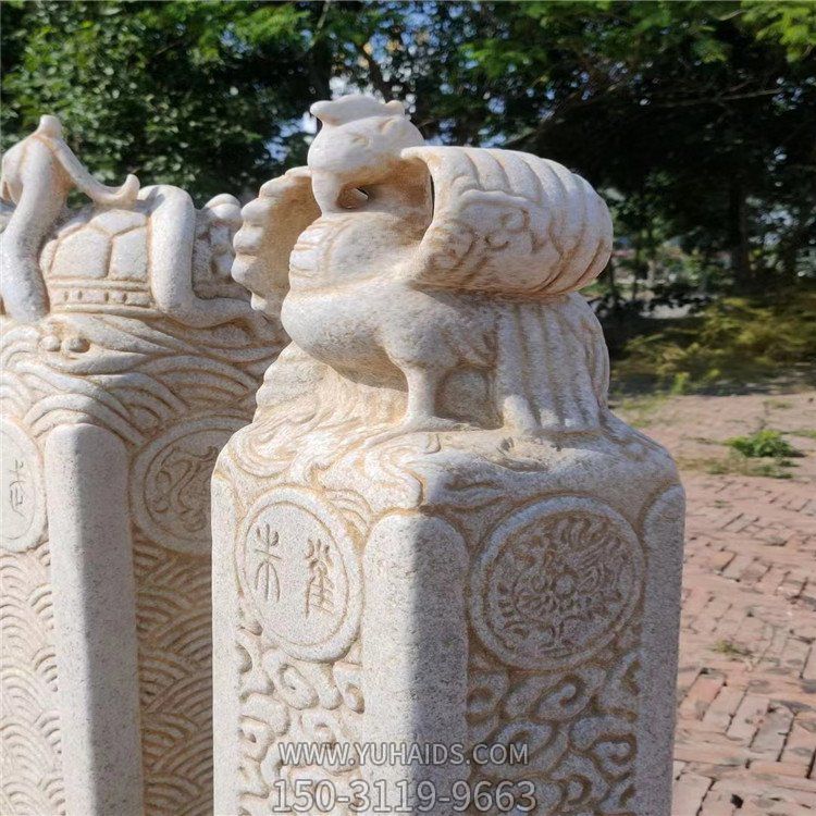 花岗岩雕刻四大神兽朱雀拴马柱雕塑