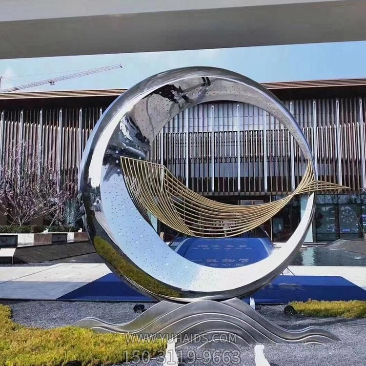 大型不锈钢镂空圆环雕塑 城市别墅酒店大月亮设计摆件
