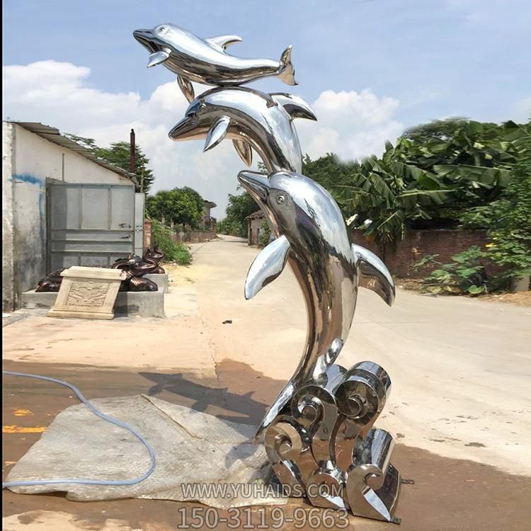 不锈钢镜面水景户外园林海豚景观雕塑