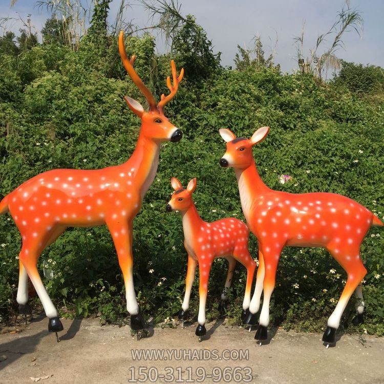 玻璃钢彩绘仿真动物景观户外园林梅花鹿雕塑